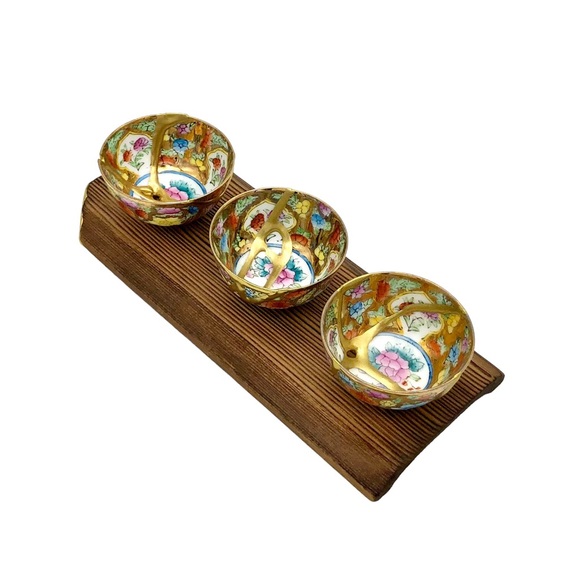 Kintsugi Cups Chinese Eggshell Mini Floral Gold Crack Art Personal Growth Gift - Picture 10 of 14